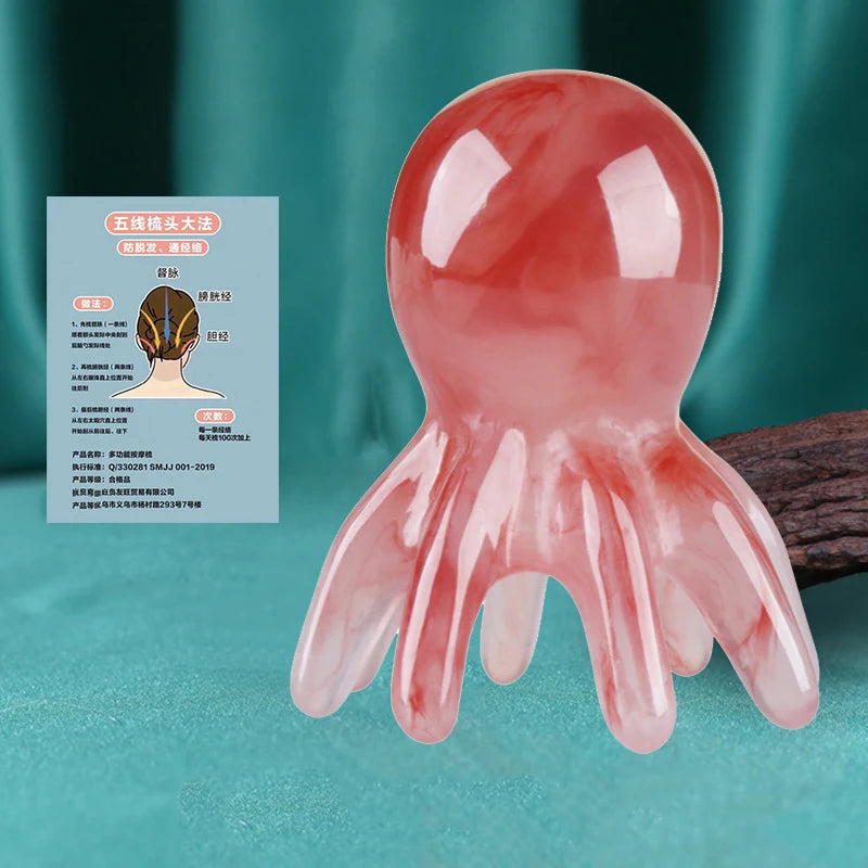Resin Octopus Massage Comb Head Meridian Scraping Scalp Massage Brush Acupuncture Gua Sha Massage Comb Fatigue Relief Massage
