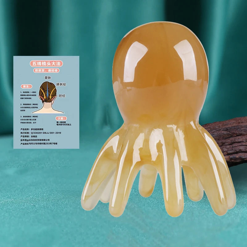 Resin Octopus Massage Comb Head Meridian Scraping Scalp Massage Brush Acupuncture Gua Sha Massage Comb Fatigue Relief Massage